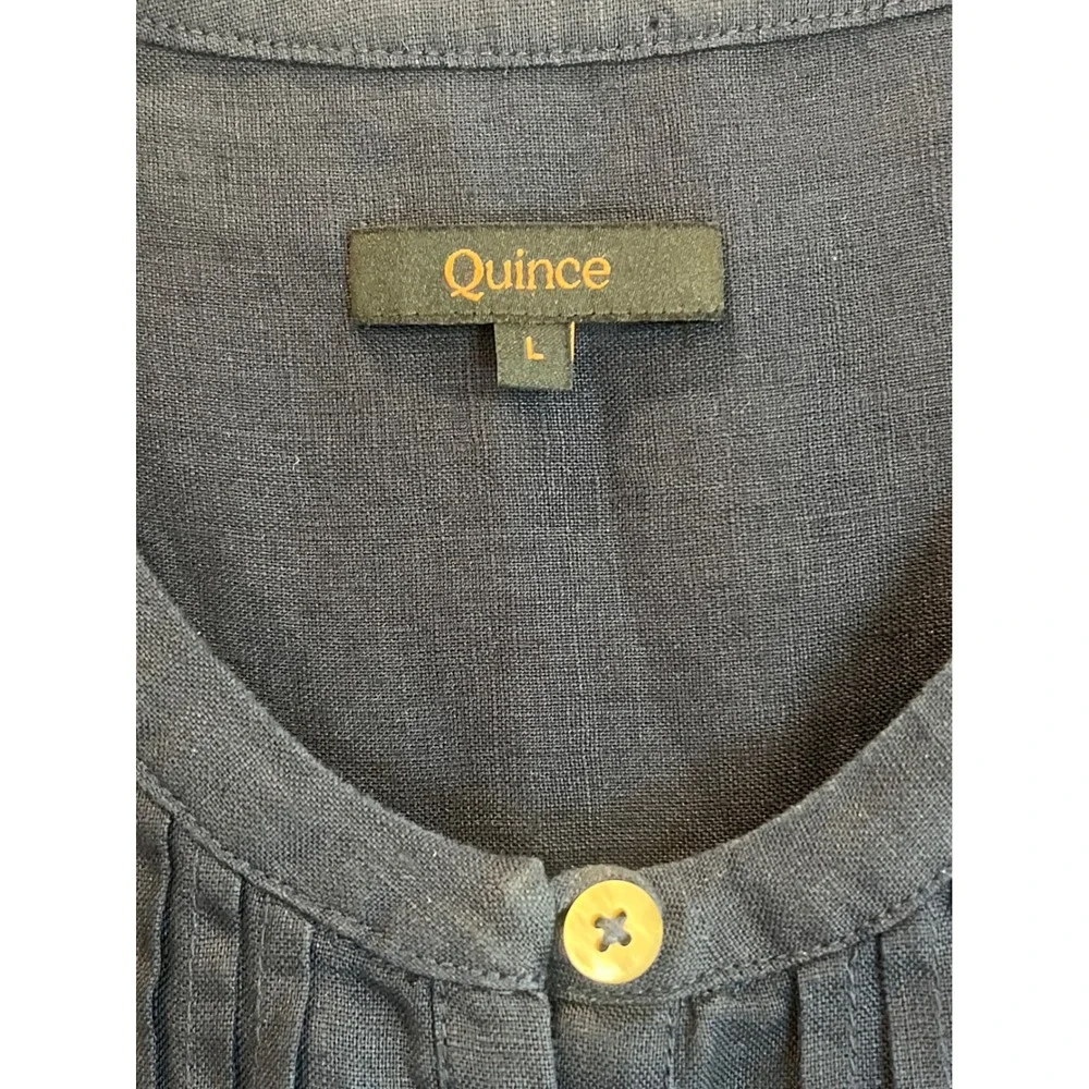 Quince Navy Blue 100% Linen Pintuck Sleeveless Shift Dress Large - Picture 3 of 4